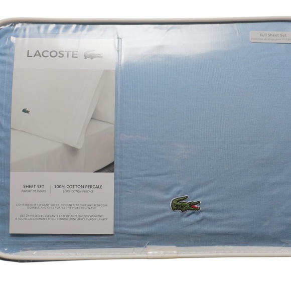 Lacoste 100% Cotton Percale Solid Sheet Set Full Allure Blue - Picture 4 of 6